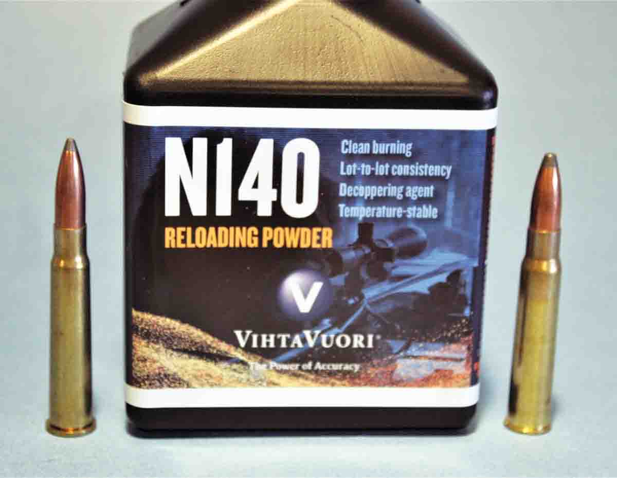 John has found N140 to work very well in moderate-pressure, older rounds such as the .303 British (left) and the 8x57IR Mauser (right).